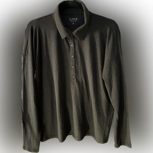 NWT - J. Crew - Black Stretch Linen Polo Shirt (M)